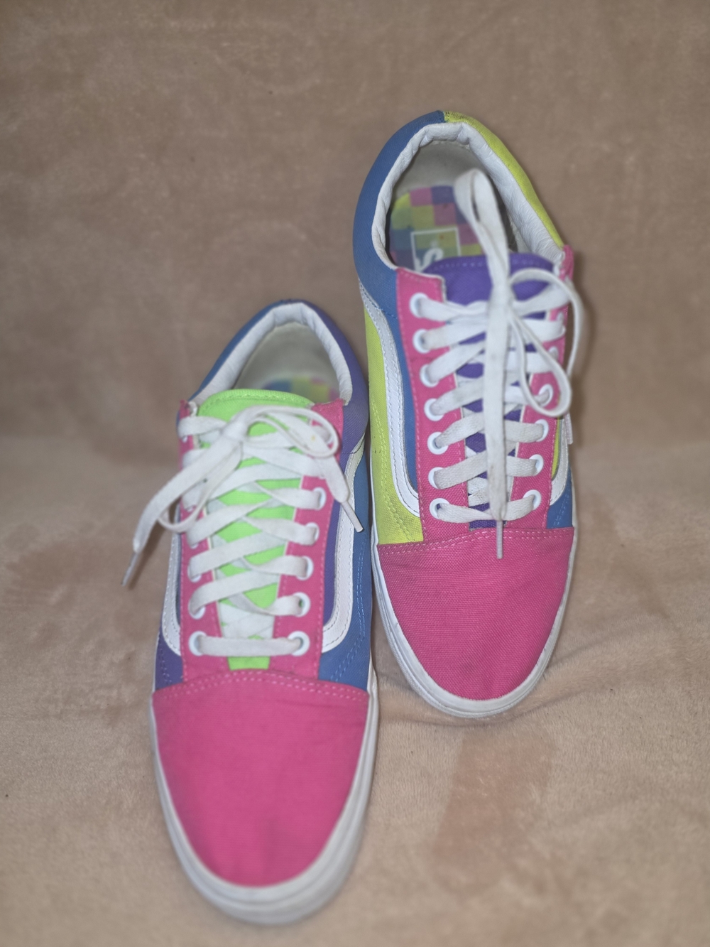 Vans Low-Top Canvas Sneakers in Pink, Blue & Neon Green